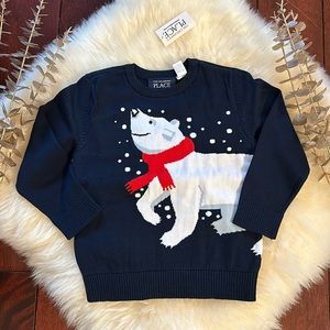 NWT The Children’s Place boys girls unisex blue polar bear holiday ugly sweater!